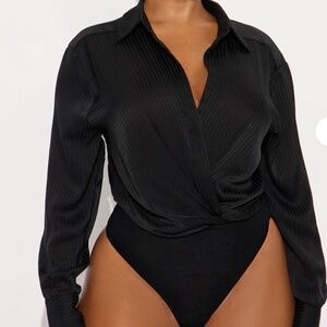Forever 21 Women’s Satin Long-Sleeved Blouse Bodysuit